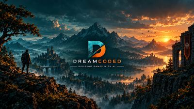 A mountain landscape with the Dreamcoded logo.